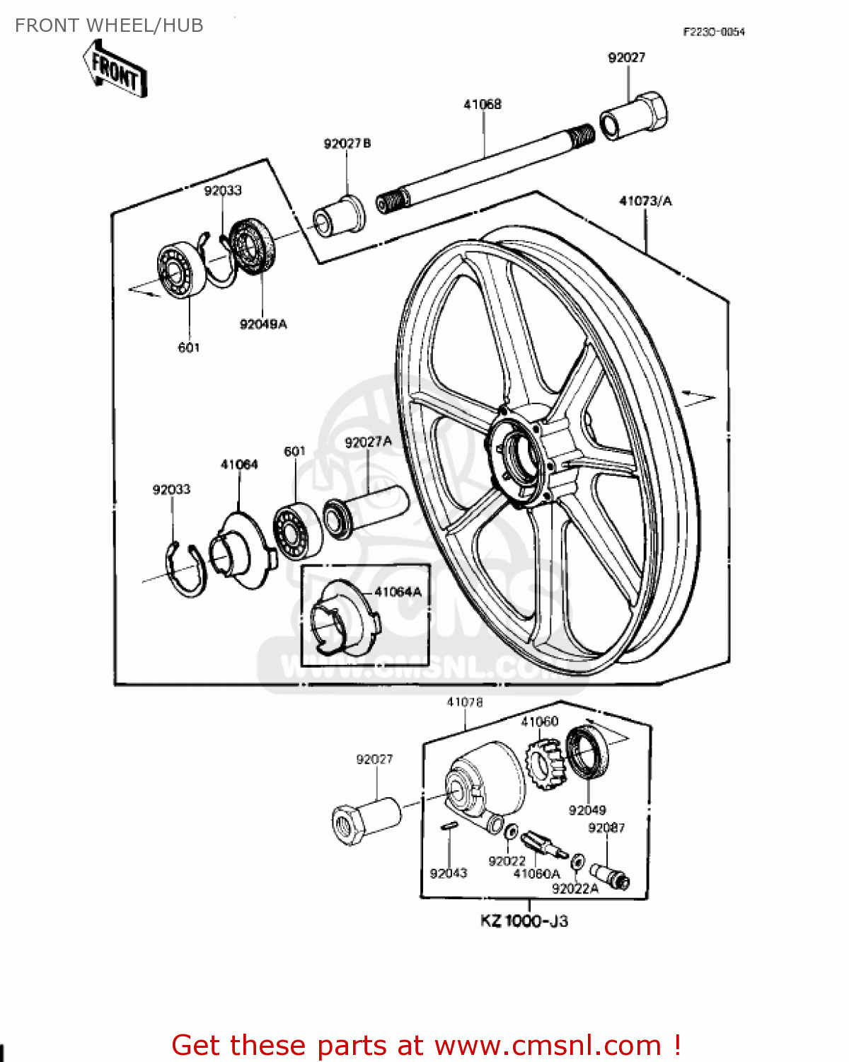 FRONT WHEEL/HUB KZ1000J2 1982 USA CANADA