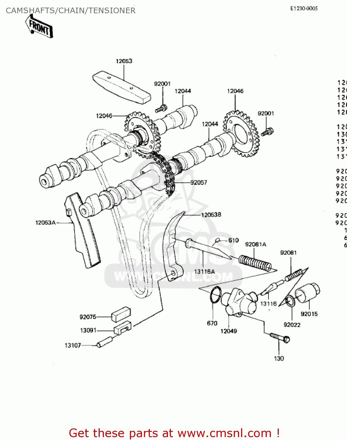 CAMSHAFTS/CHAIN/TENSIONER KZ1000K1 LTD 1981 USA CANADA