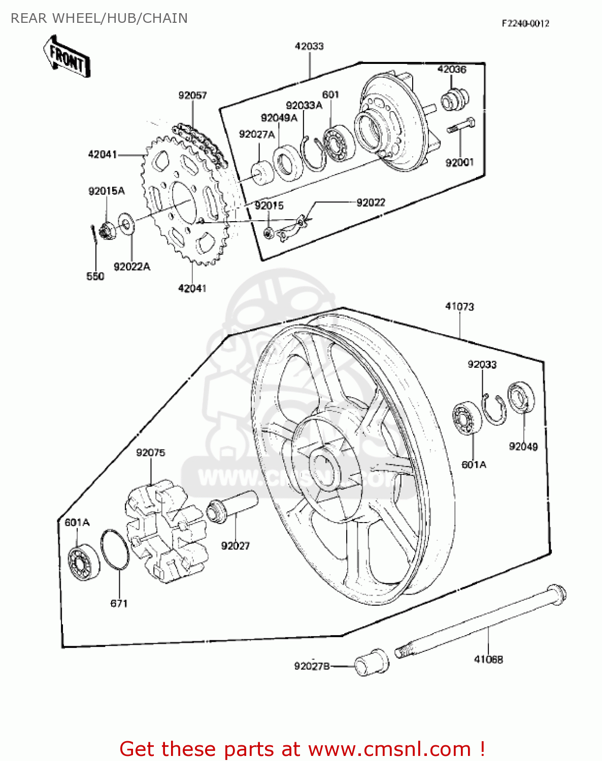REAR WHEEL/HUB/CHAIN KZ1000K1 LTD 1981 USA CANADA