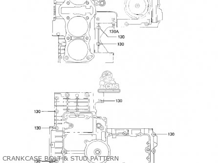 CRANKCASE BOLT & STUD PATTERN - KZ1000M2 CSR 1982 USA CANADA