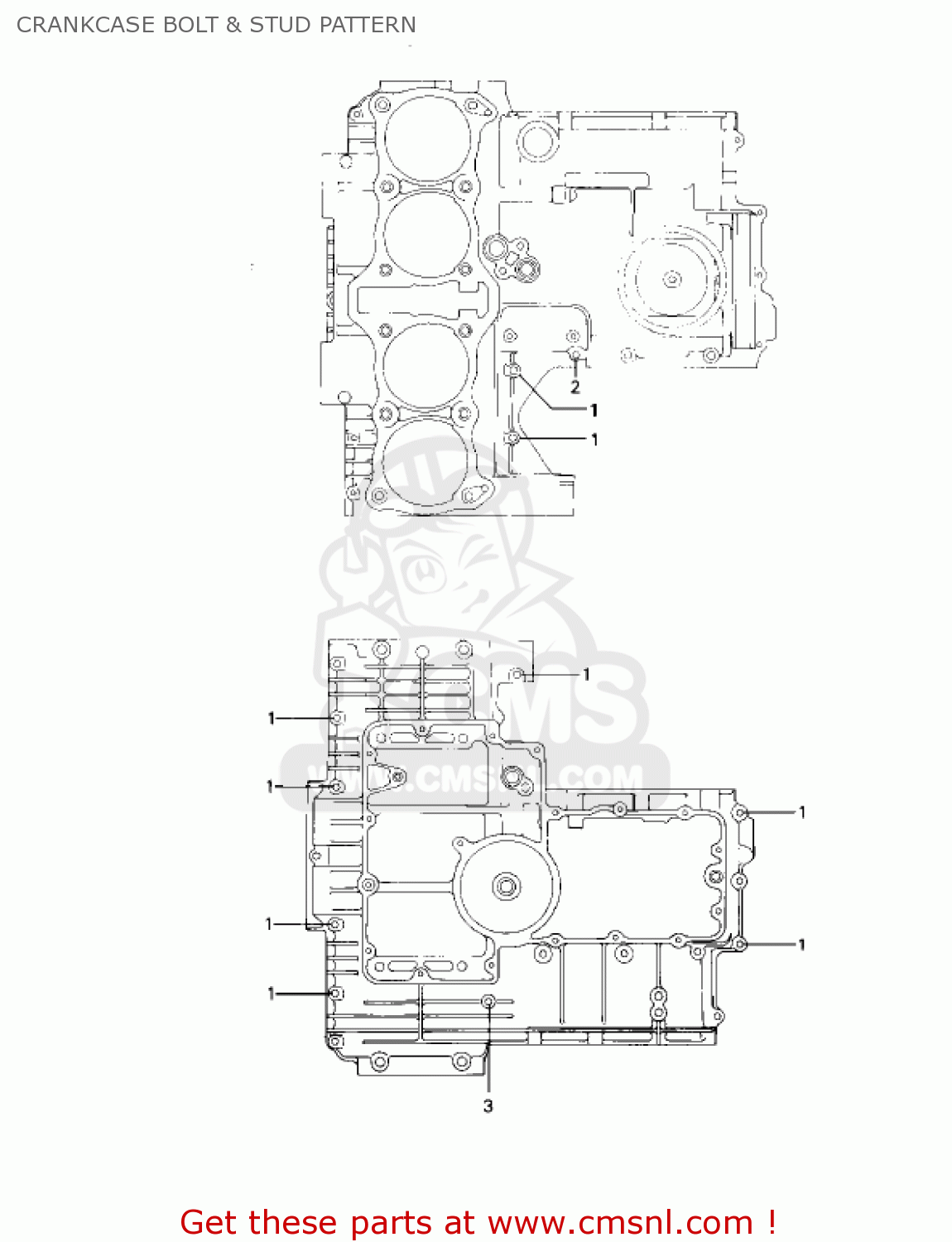 CRANKCASE BOLT & STUD PATTERN KZ1000P1 POLICE 1000 1982 USA