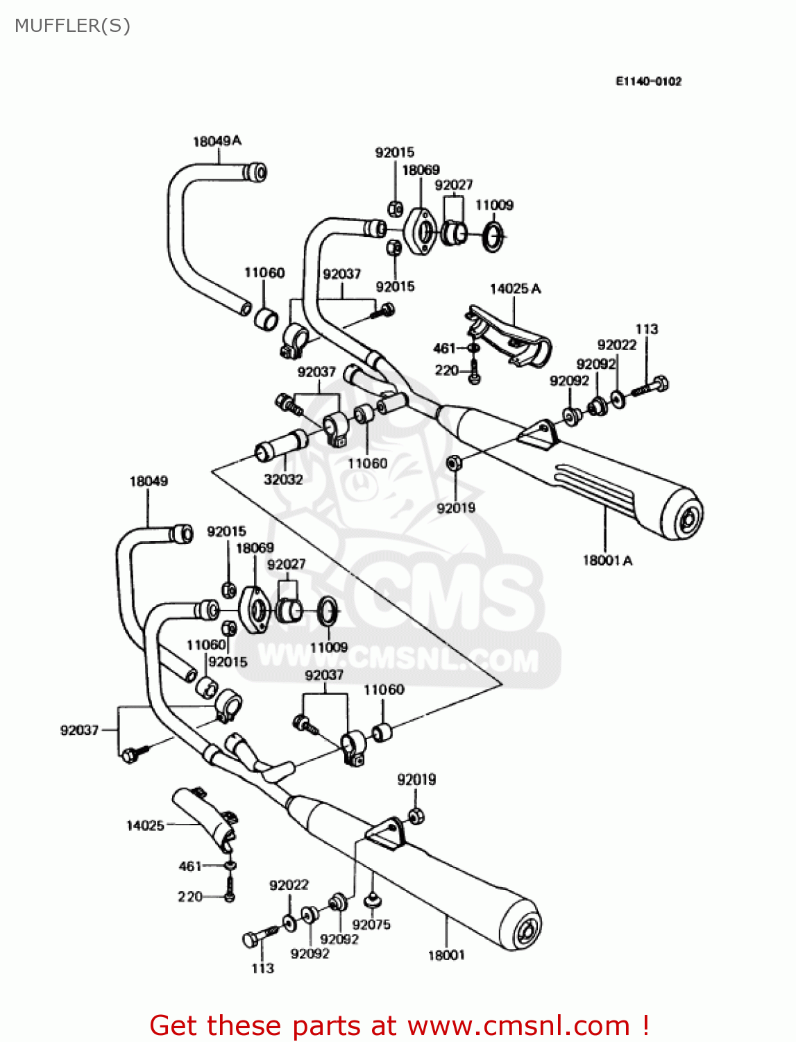 MUFFLER(S) KZ1000P12 POLICE 1000 1993 USA