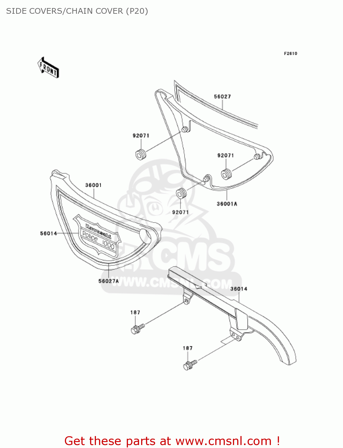 SIDE COVERS/CHAIN COVER (P20) KZ1000P20 POLICE 1000 2001 USA