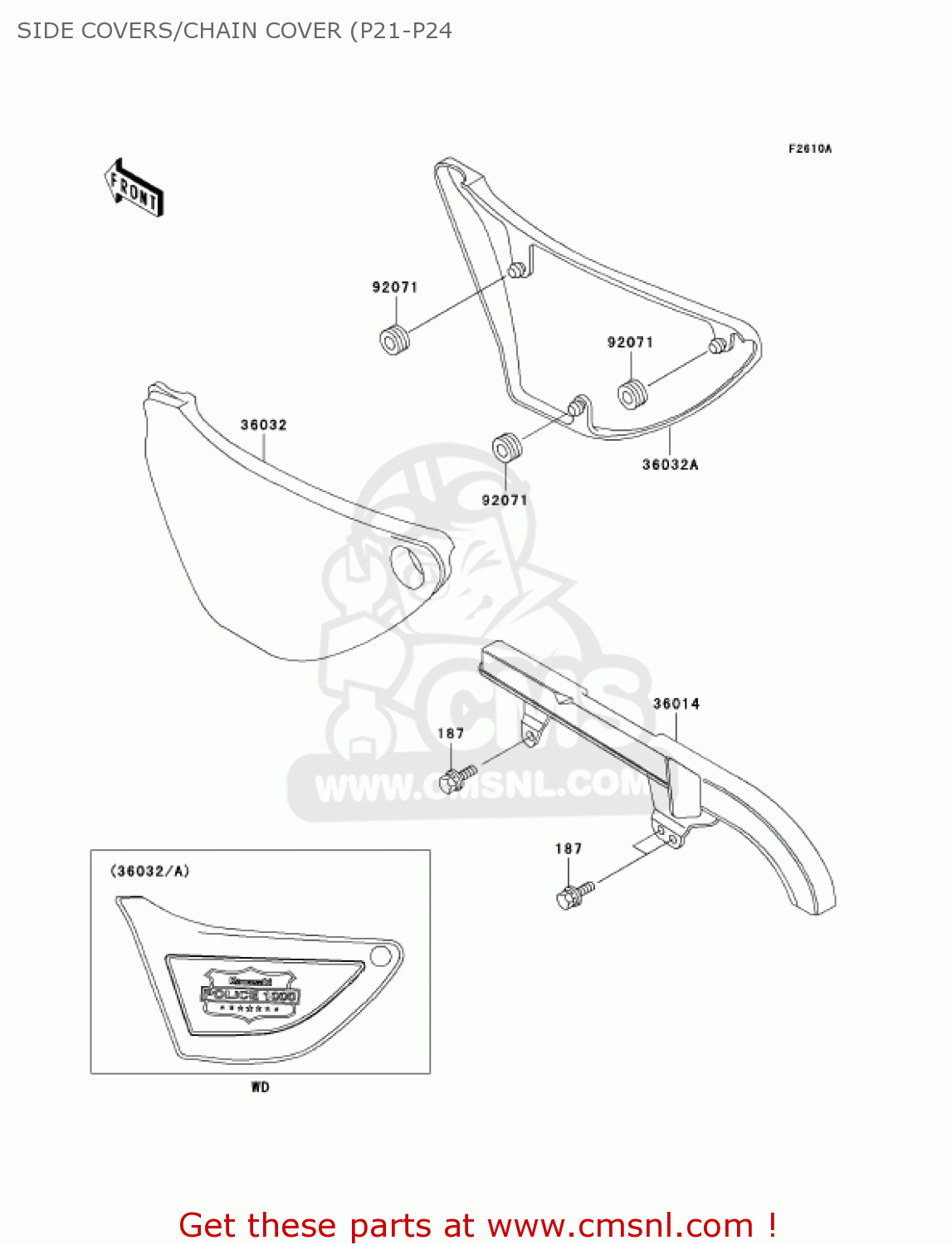 SIDE COVERS/CHAIN COVER (P21-P24 KZ1000P21 POLICE 1000 2002 USA
