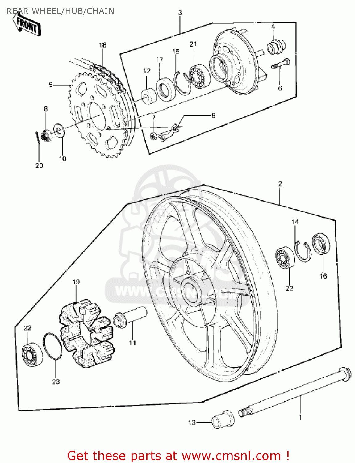 REAR WHEEL/HUB/CHAIN KZ1000P3 POLICE 1000 1984 USA