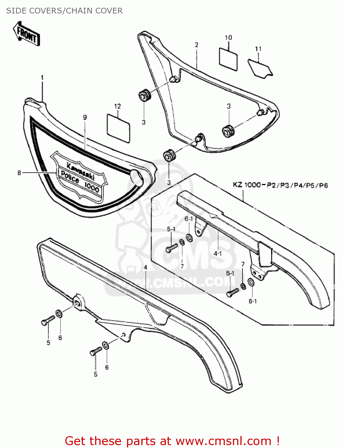 SIDE COVERS/CHAIN COVER KZ1000P4 POLICE 1000 1985 USA