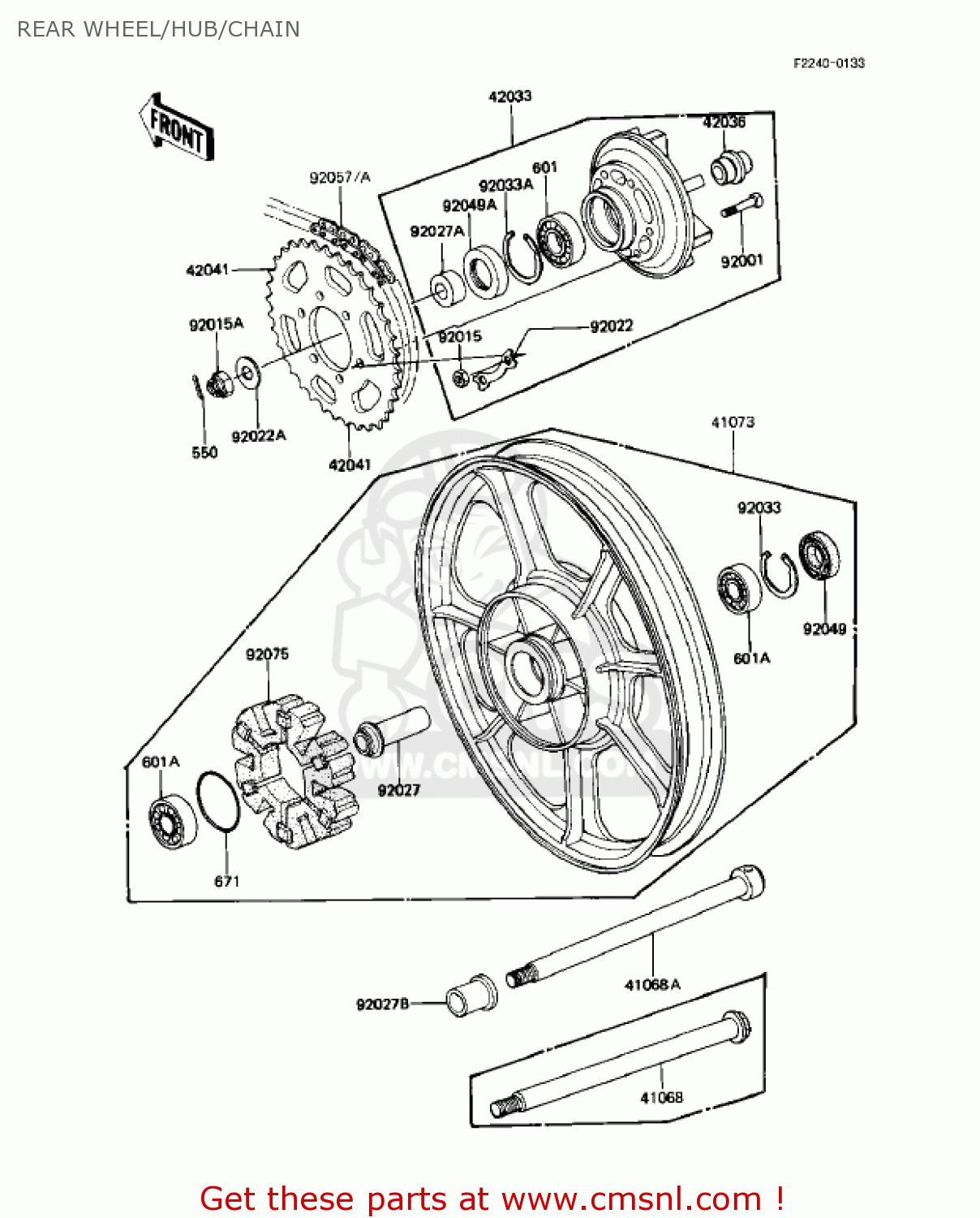 REAR WHEEL/HUB/CHAIN KZ1000R2 EDDIE LAWSON REPLICA 1983 USA CANADA