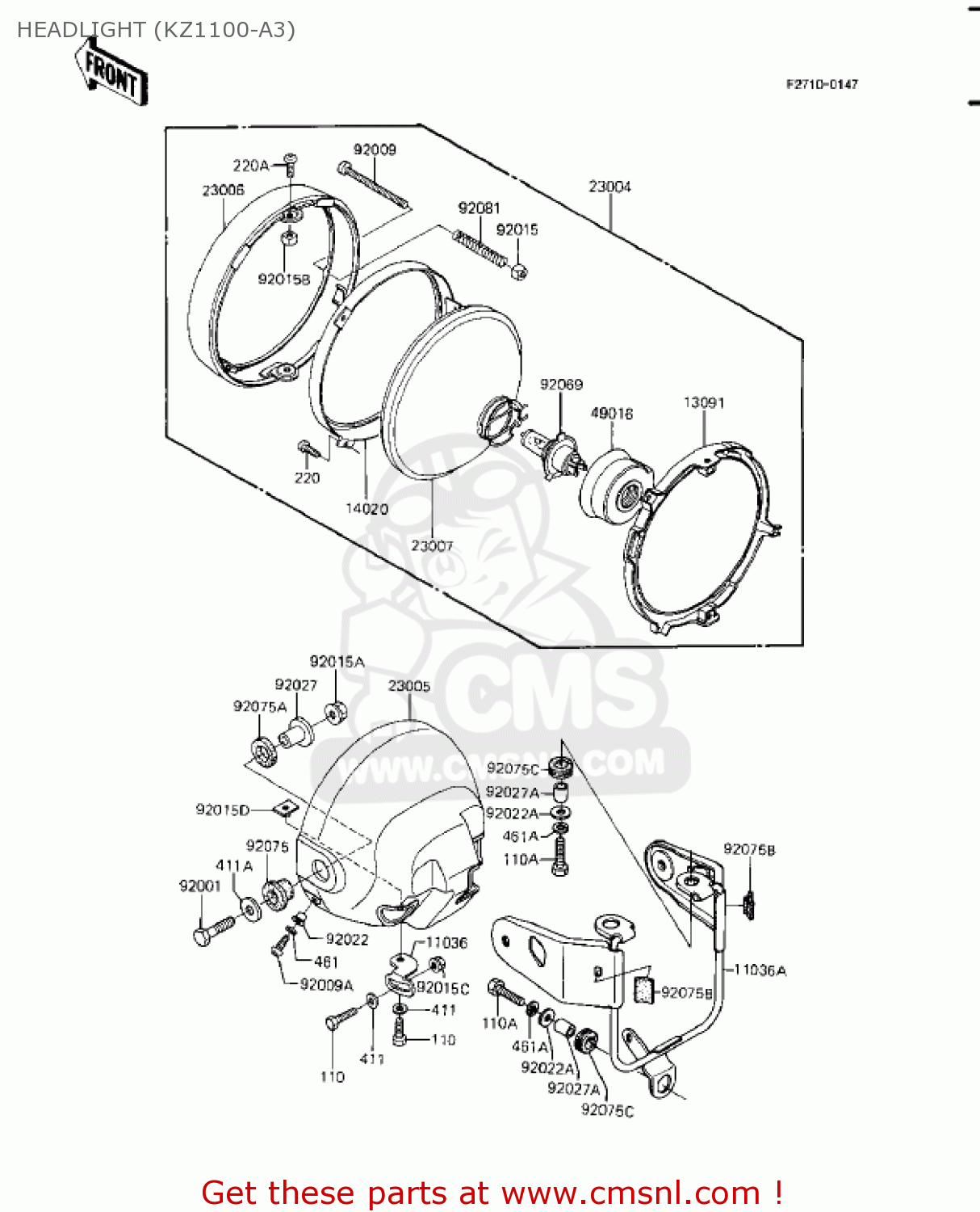 HEADLIGHT (KZ1100-A3) KZ1100A1 SHAFT 1981 USA CANADA