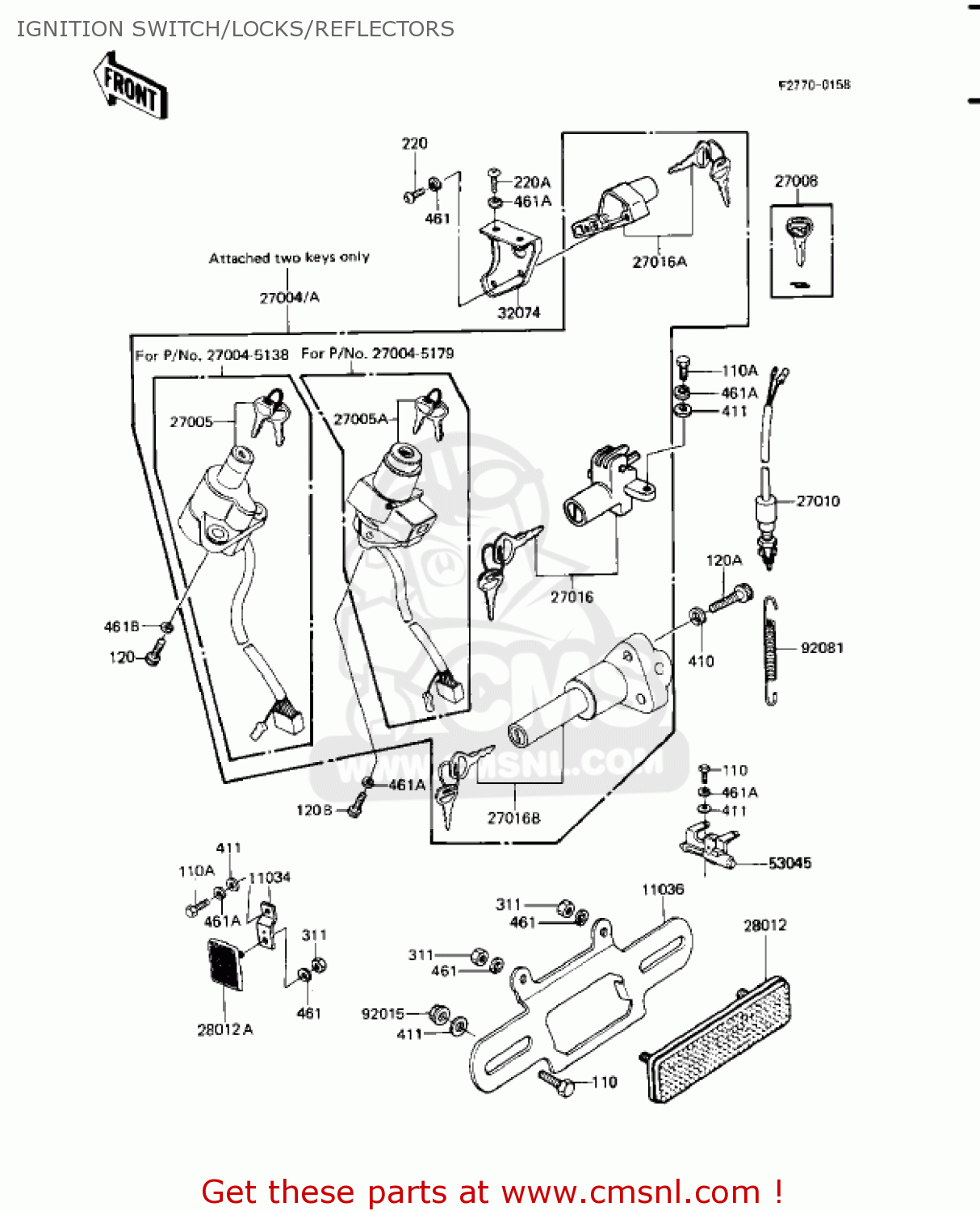 IGNITION SWITCH/LOCKS/REFLECTORS KZ1100A1 SHAFT 1981 USA CANADA