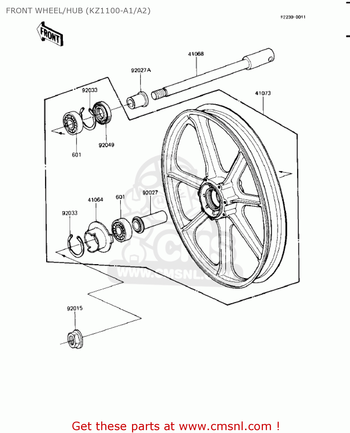 FRONT WHEEL/HUB (KZ1100-A1/A2) KZ1100A1 SHAFT 1981 USA CANADA