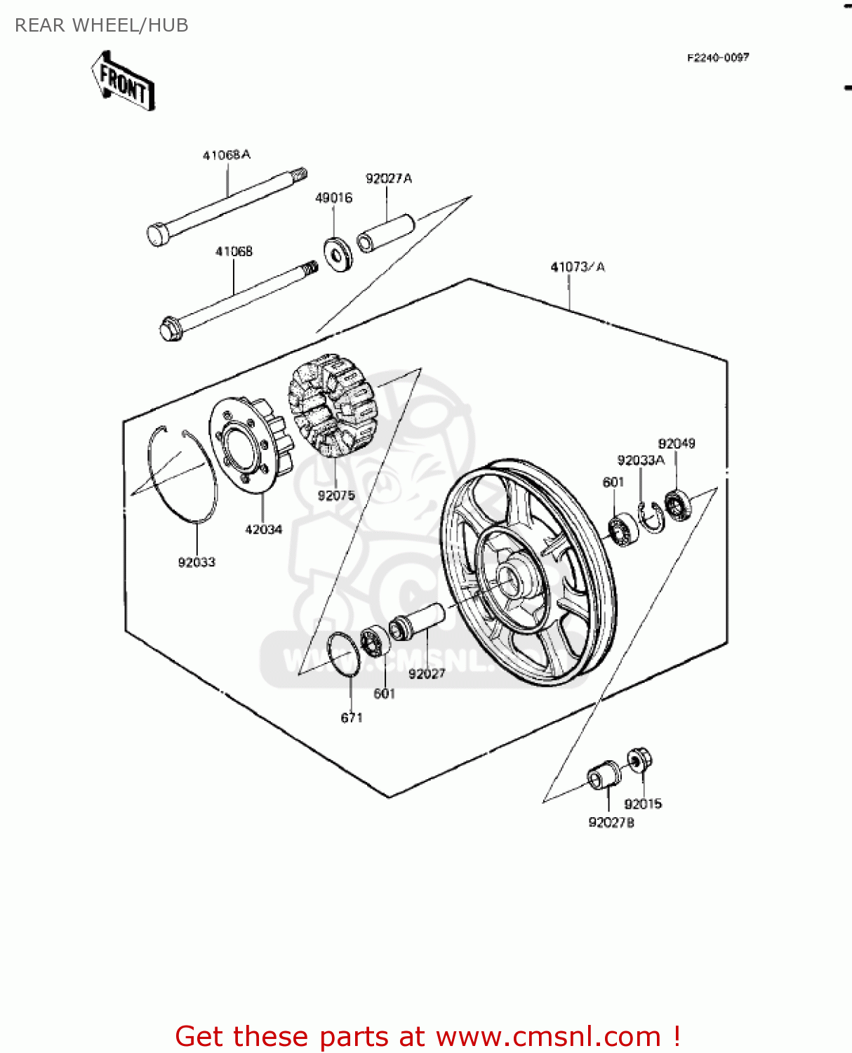 REAR WHEEL/HUB KZ1100A1 SHAFT 1981 USA CANADA