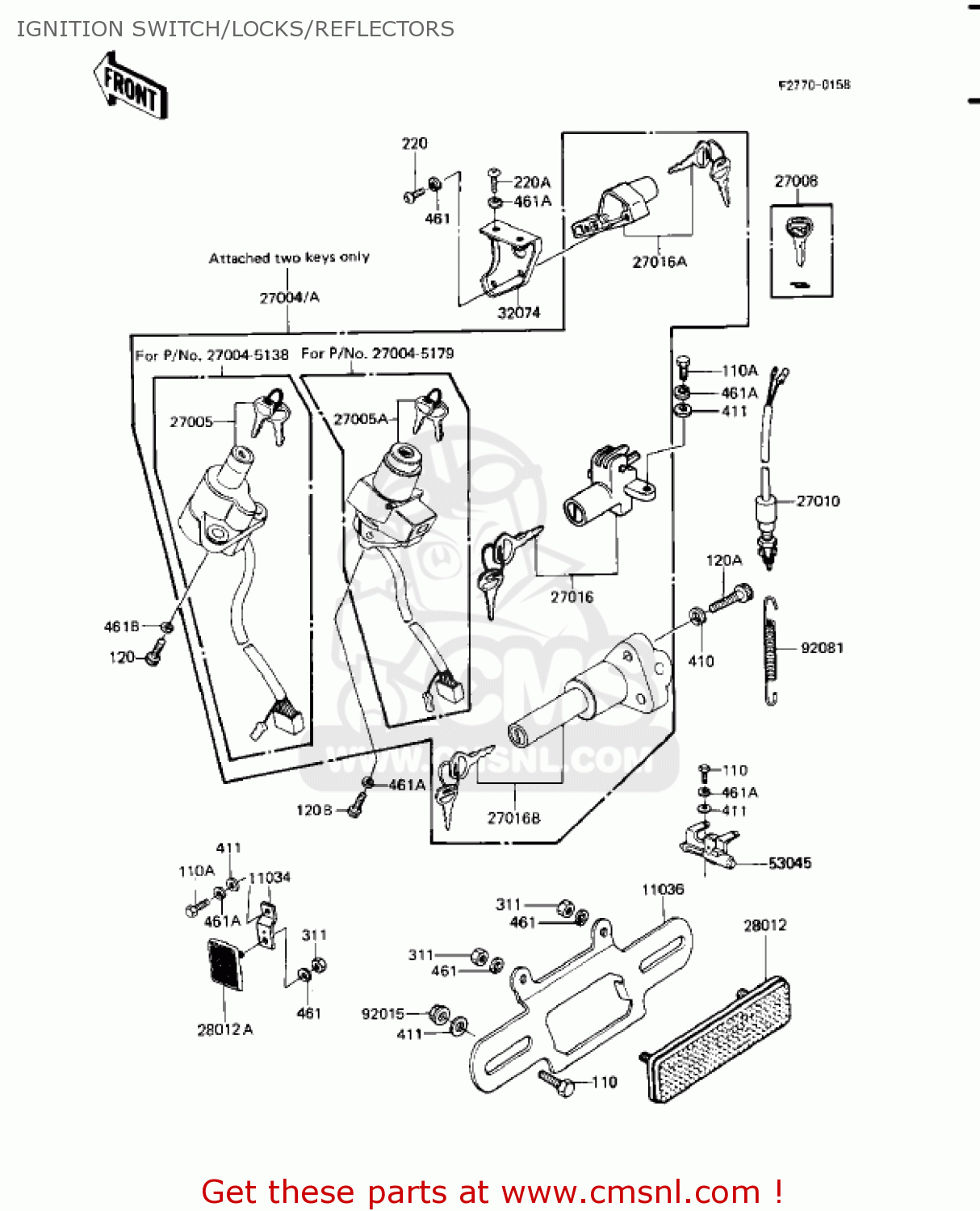 IGNITION SWITCH/LOCKS/REFLECTORS KZ1100A2 SHAFT 1982 USA CANADA