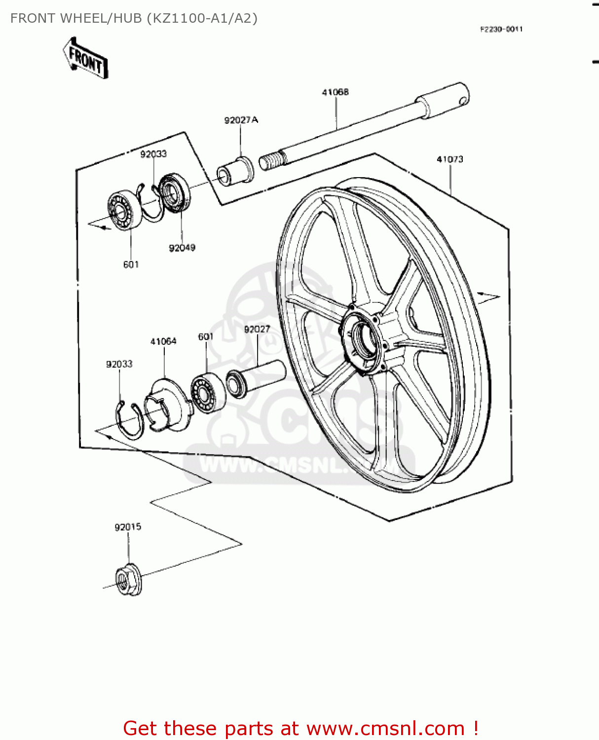 FRONT WHEEL/HUB (KZ1100-A1/A2) KZ1100A2 SHAFT 1982 USA CANADA