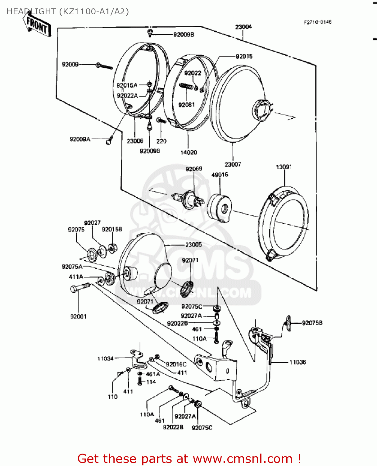 HEADLIGHT (KZ1100-A1/A2) KZ1100A3 SHAFT 1983 USA CANADA