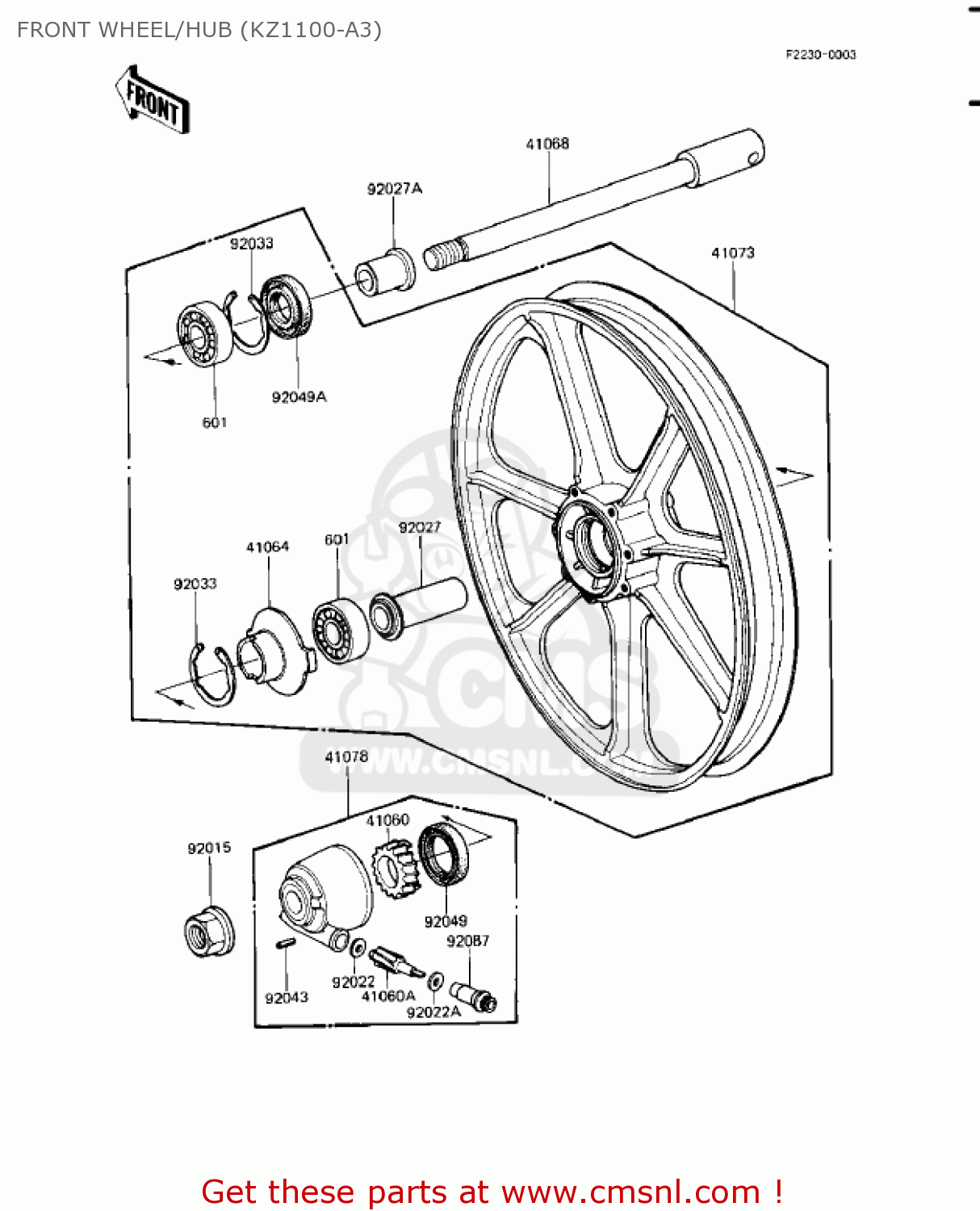 FRONT WHEEL/HUB (KZ1100-A3) KZ1100A3 SHAFT 1983 USA CANADA