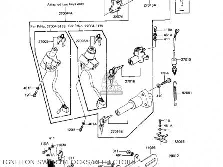 IGNITION SWITCH/LOCKS/REFLECTORS - KZ1100A3 SHAFT 1983 USA CANADA
