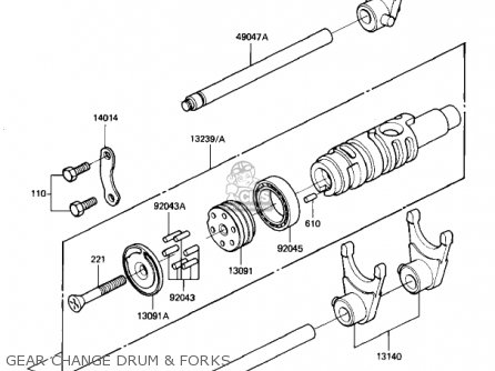 GEAR CHANGE DRUM & FORKS - KZ1100B1 GPZ 1981 USA CANADA