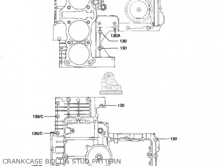 CRANKCASE BOLT & STUD PATTERN - KZ1100B1 GPZ 1981 USA CANADA