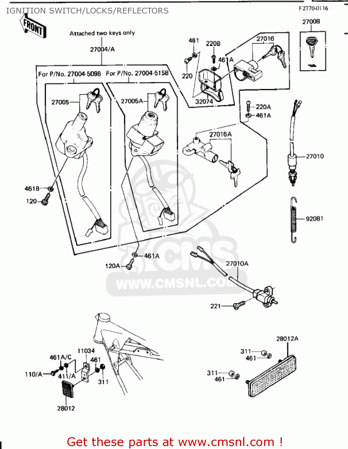 IGNITION SWITCH/LOCKS/REFLECTORS KZ1100B2 GPZ 1982 USA CANADA