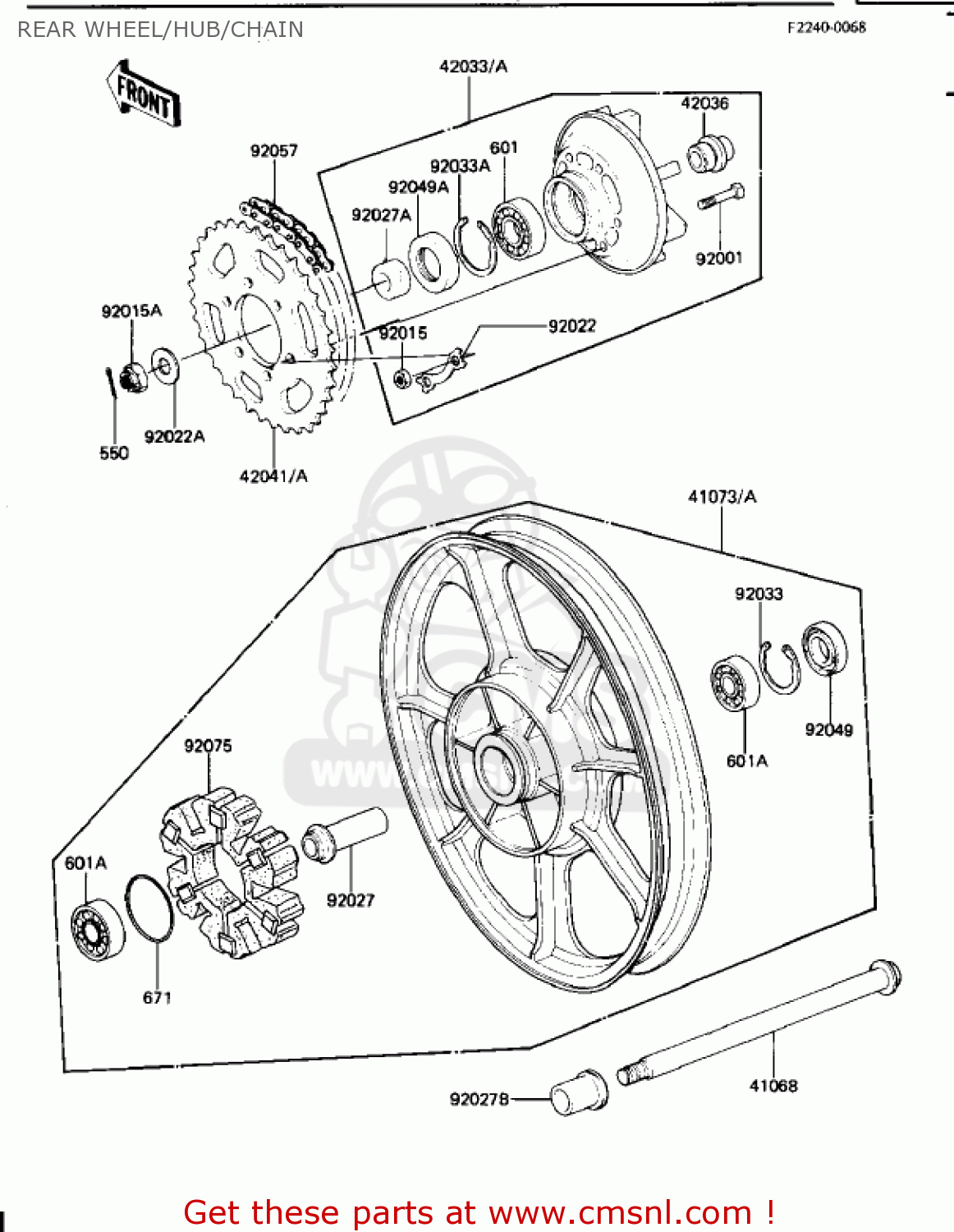 REAR WHEEL/HUB/CHAIN KZ1100B2 GPZ 1982 USA CANADA