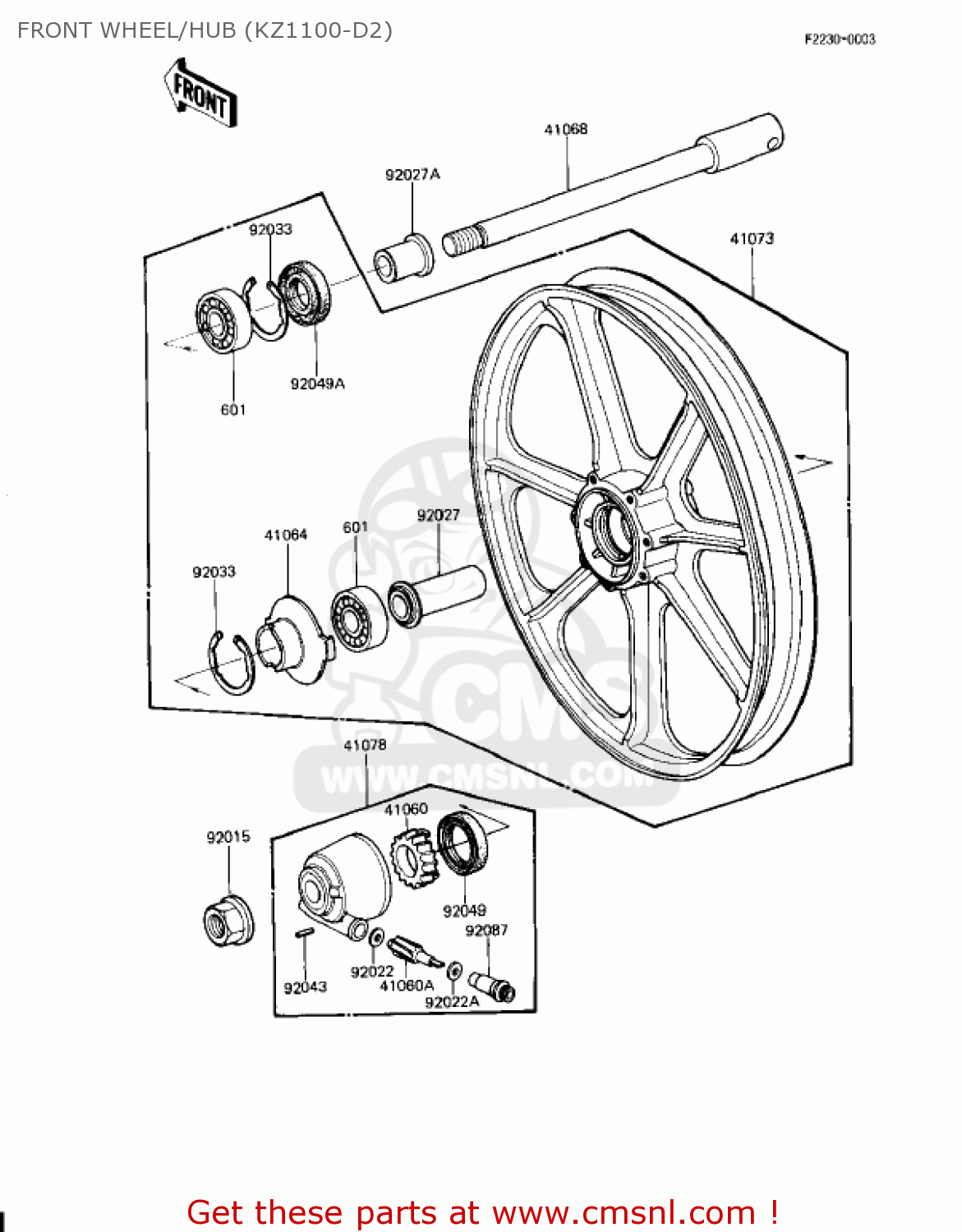 FRONT WHEEL/HUB (KZ1100-D2) KZ1100D1 SPECTRE 1982 USA CANADA