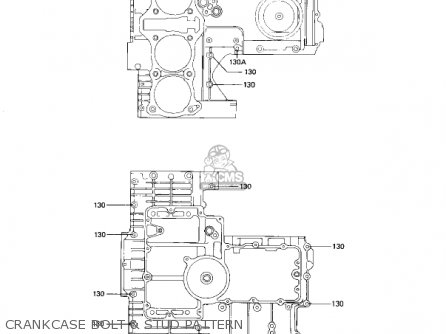 CRANKCASE BOLT & STUD PATTERN - KZ1100D1 SPECTRE 1982 USA CANADA