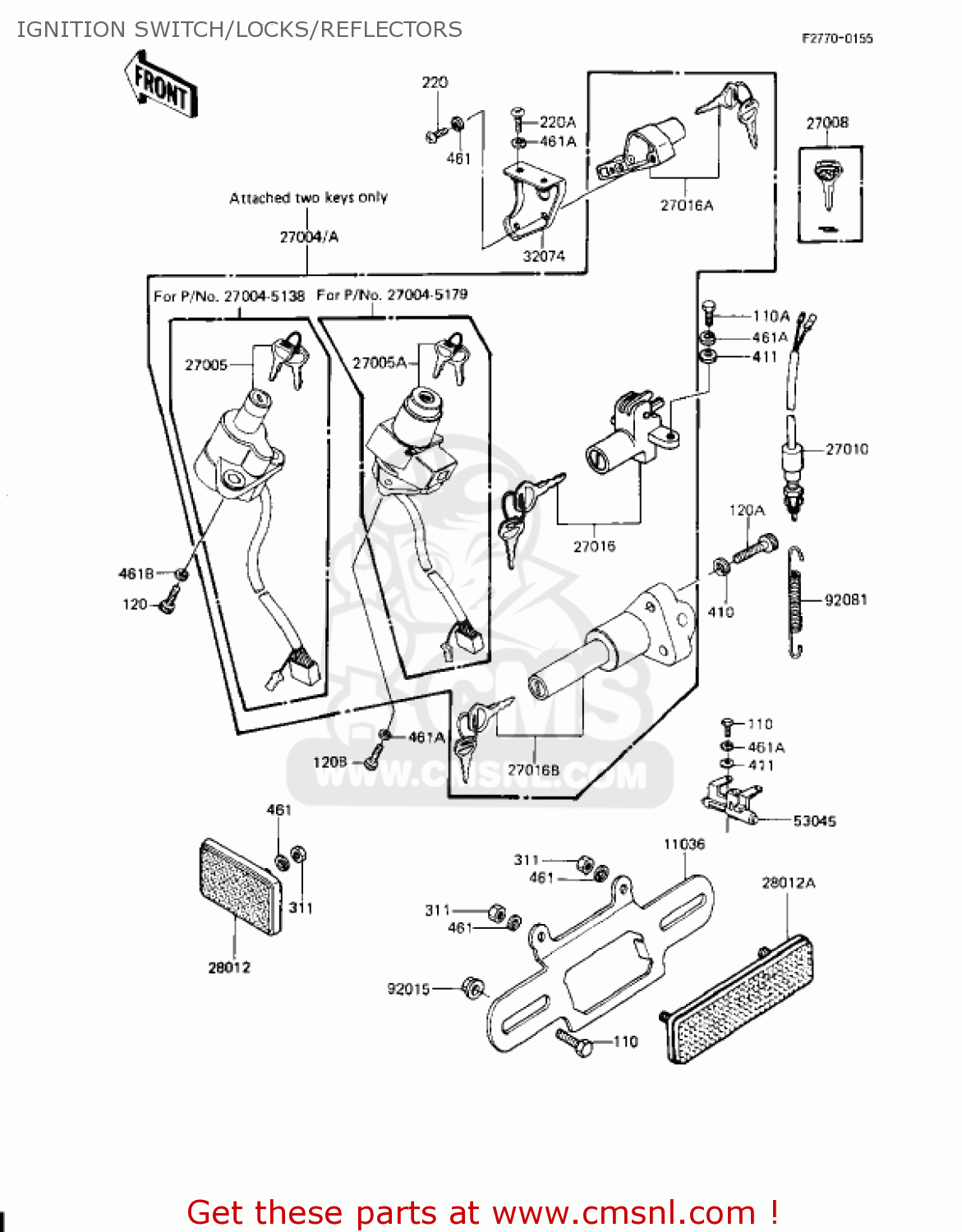 IGNITION SWITCH/LOCKS/REFLECTORS KZ1100D2 SPECTRE 1983 USA CANADA