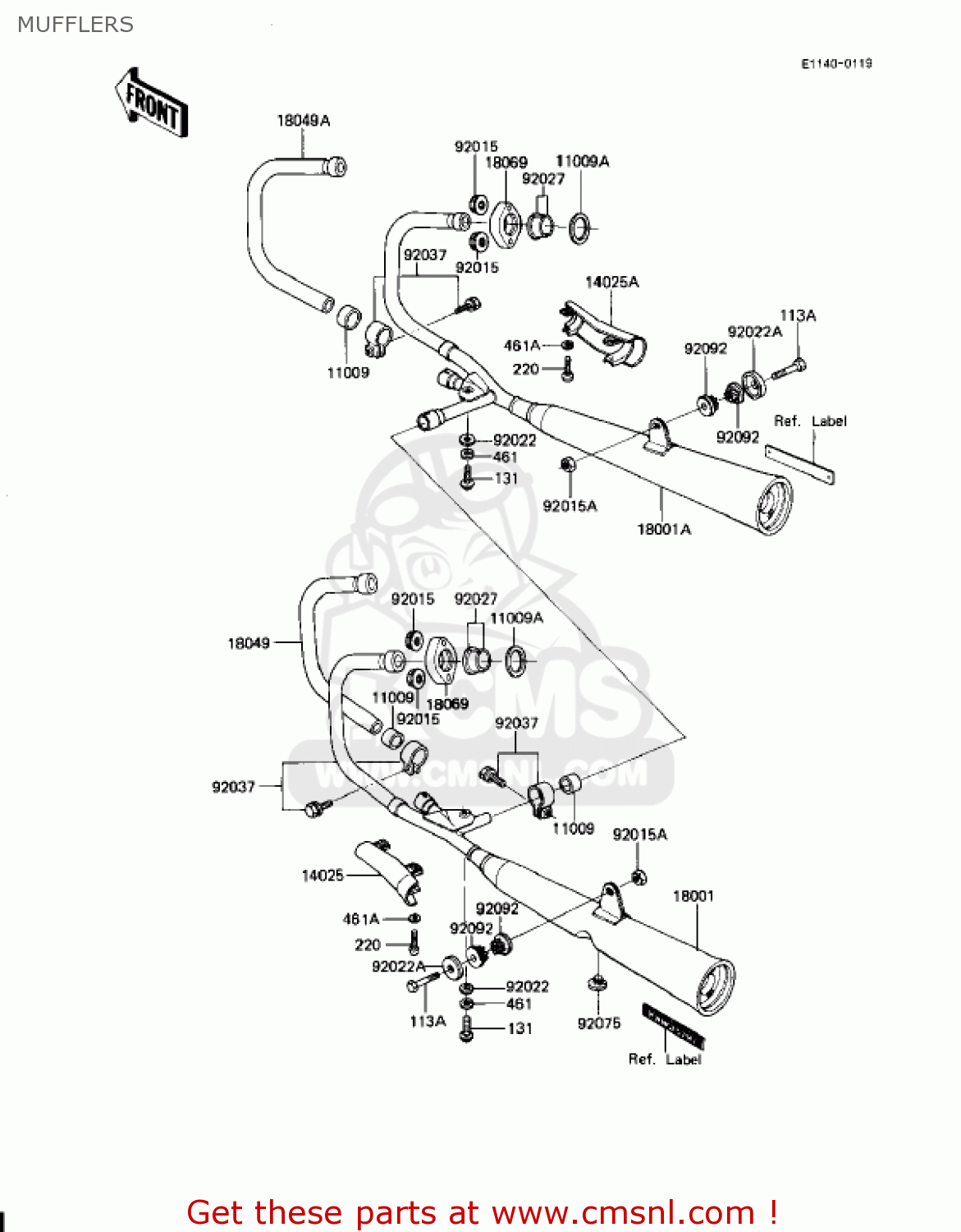 MUFFLERS KZ1100D2 SPECTRE 1983 USA CANADA