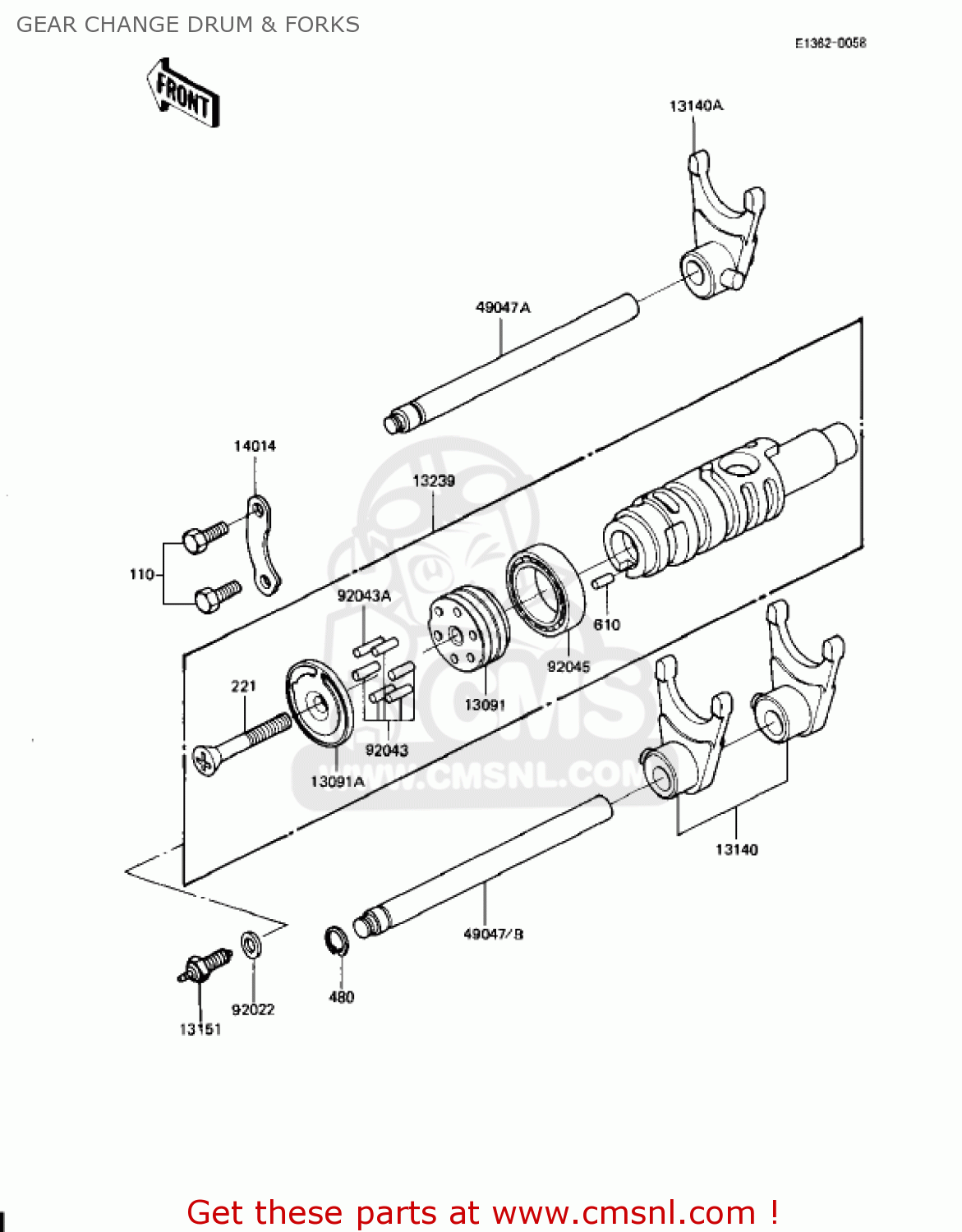 GEAR CHANGE DRUM & FORKS KZ1100D2 SPECTRE 1983 USA CANADA