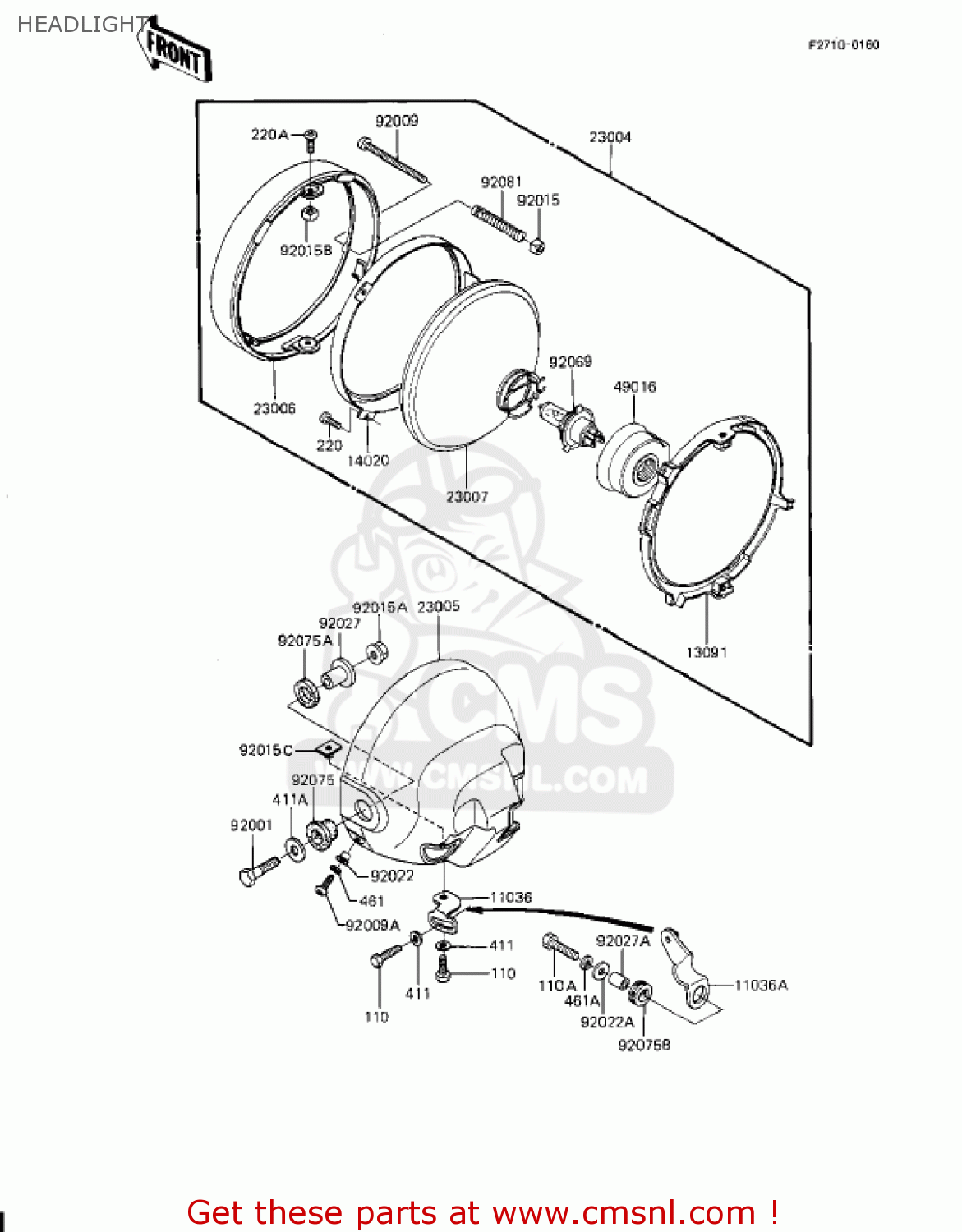 HEADLIGHT KZ1100L1 LTD SHAFT 1983 USA CANADA