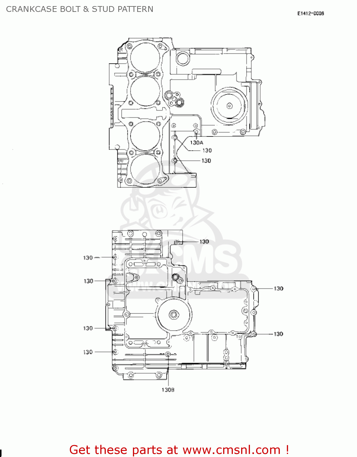 CRANKCASE BOLT & STUD PATTERN KZ1100L1 LTD SHAFT 1983 USA CANADA