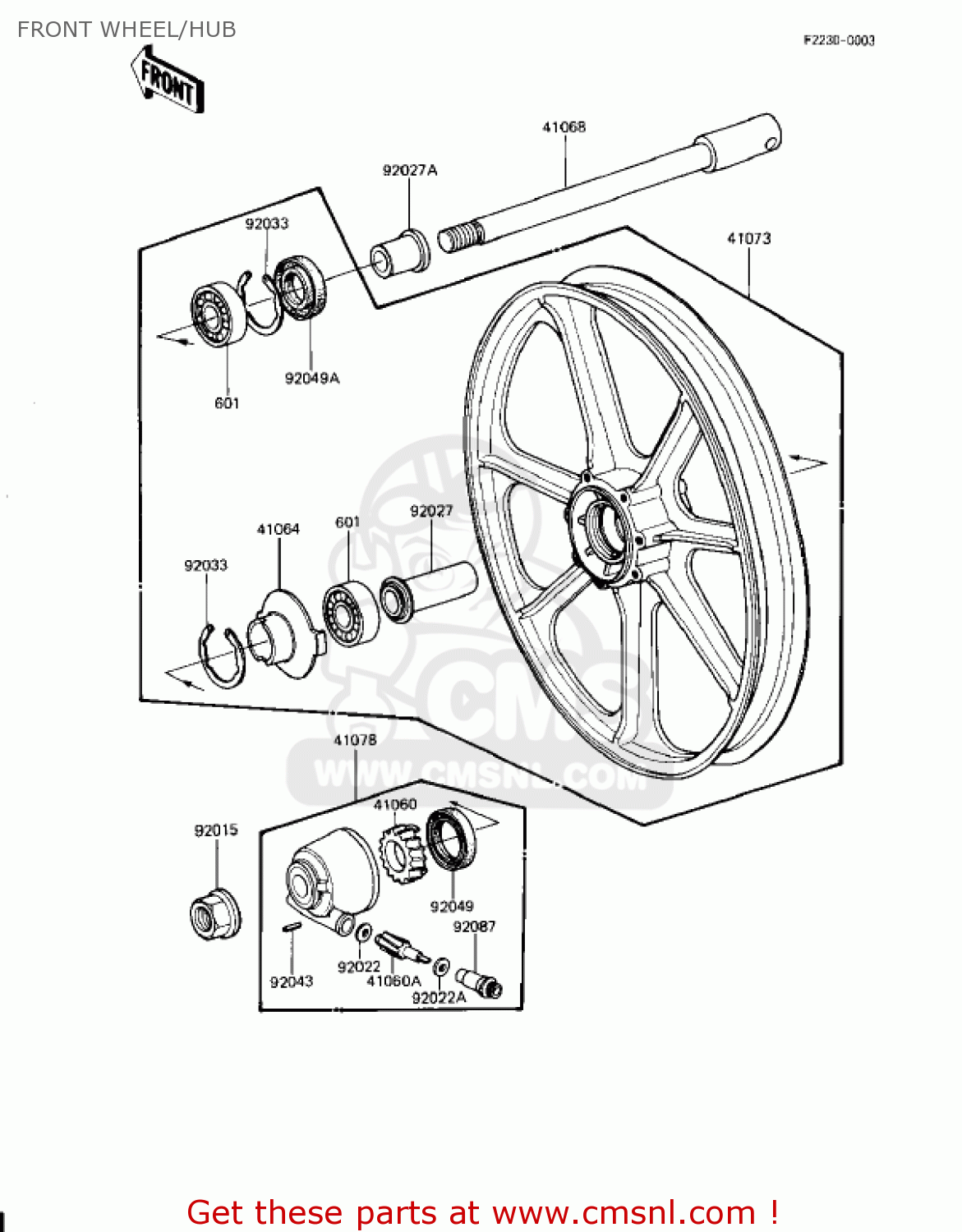 FRONT WHEEL/HUB KZ1100L1 LTD SHAFT 1983 USA CANADA