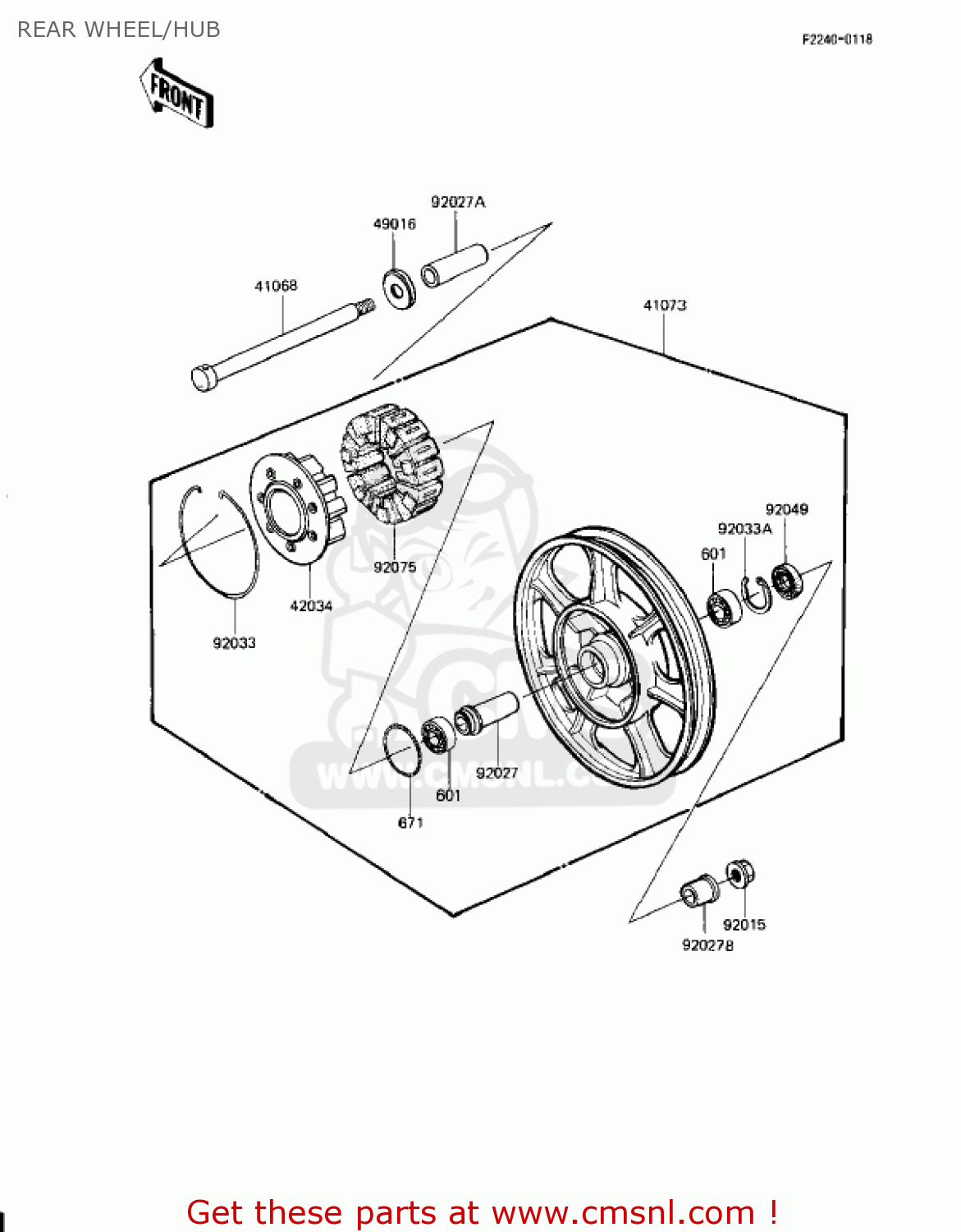 REAR WHEEL/HUB KZ1100L1 LTD SHAFT 1983 USA CANADA