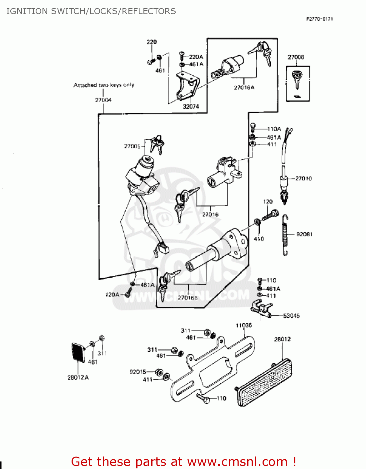 IGNITION SWITCH/LOCKS/REFLECTORS KZ1100L1 LTD SHAFT 1983 USA CANADA