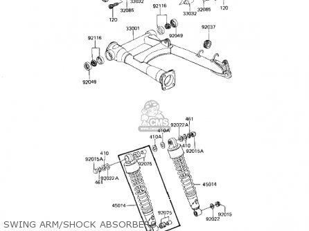 SWING ARM/SHOCK ABSORBERS - KZ1100L1 LTD SHAFT 1983 USA CANADA