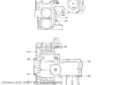 CRANKCASE BOLT & STUD PATTERN - KZ1100L1 LTD SHAFT 1983 USA CANADA
