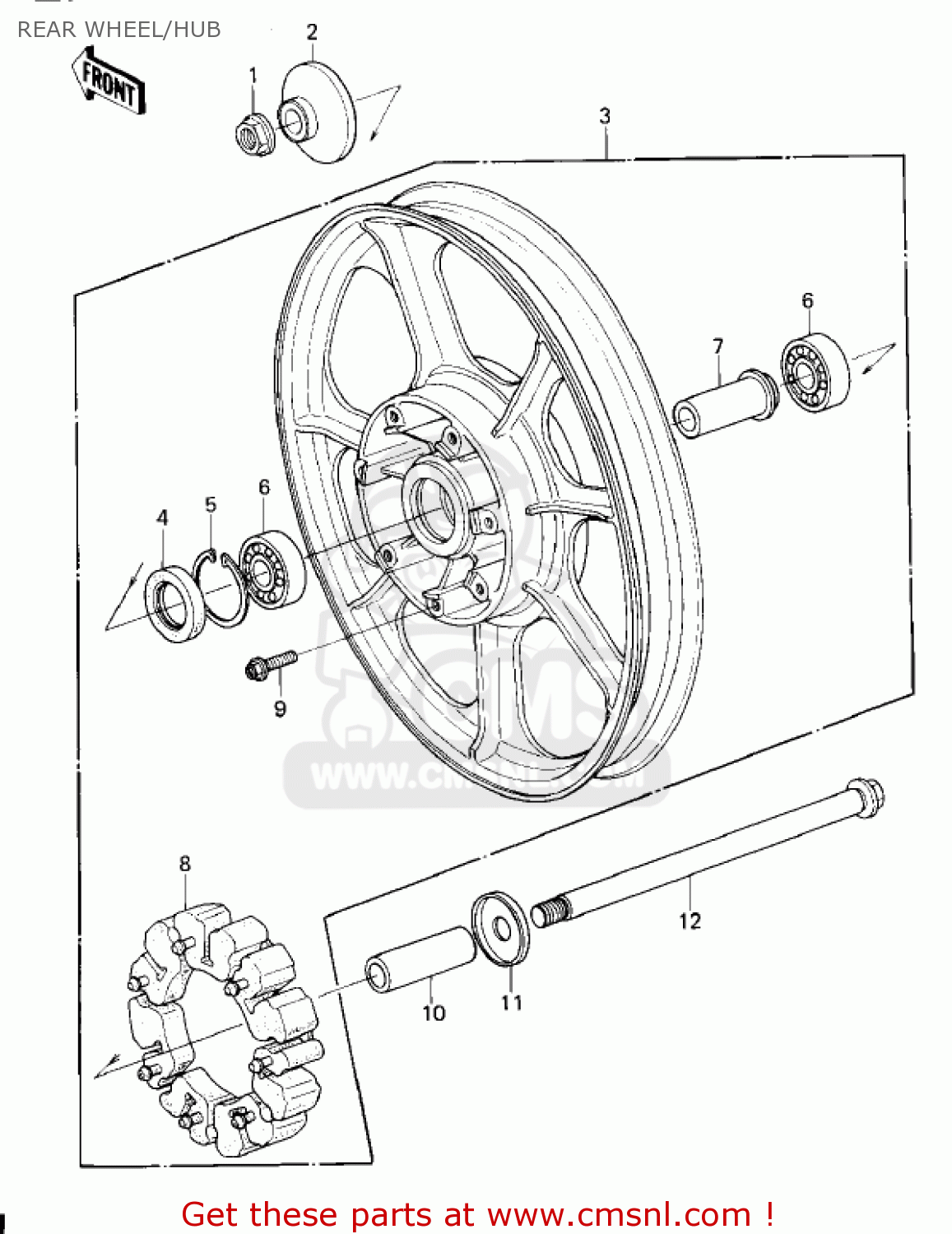 REAR WHEEL/HUB KZ1300A1 1979 USA CANADA
