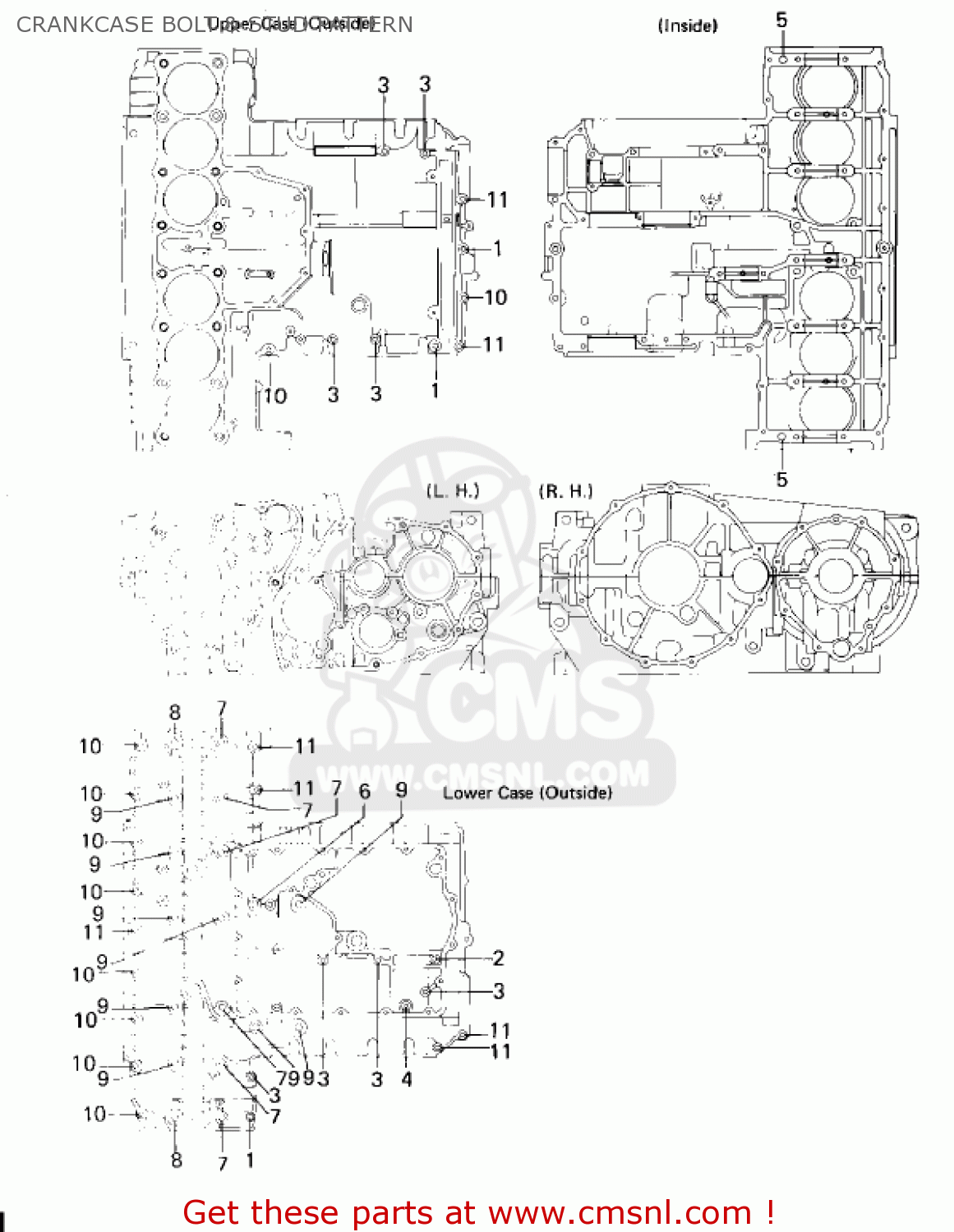 CRANKCASE BOLT & STUD PATTERN KZ1300A1 1979 USA CANADA