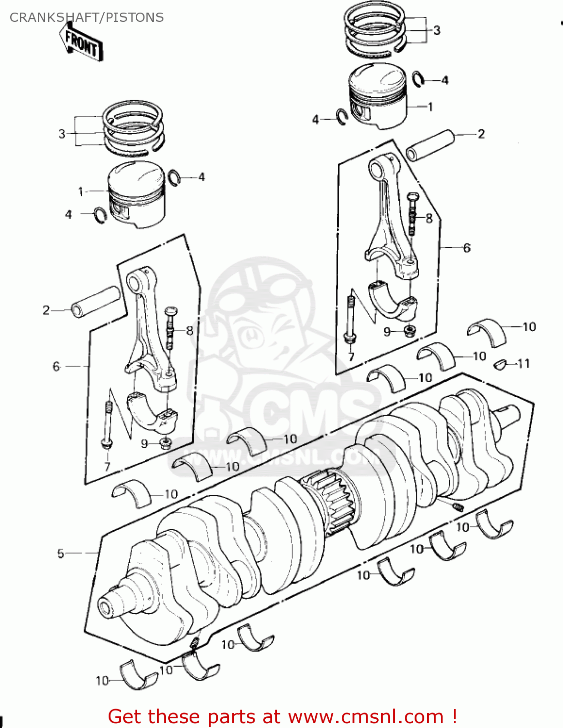 CRANKSHAFT/PISTONS KZ1300A2 1980 USA CANADA