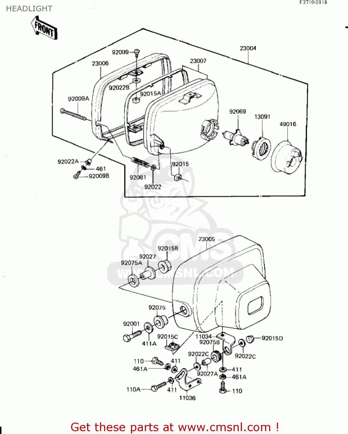 HEADLIGHT KZ1300A4 1982 USA CANADA
