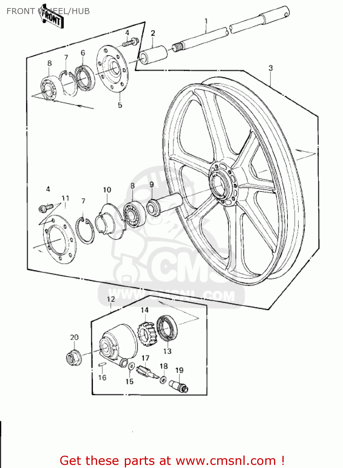 FRONT WHEEL/HUB KZ1300B2 1980 USA CANADA / MPH KPH