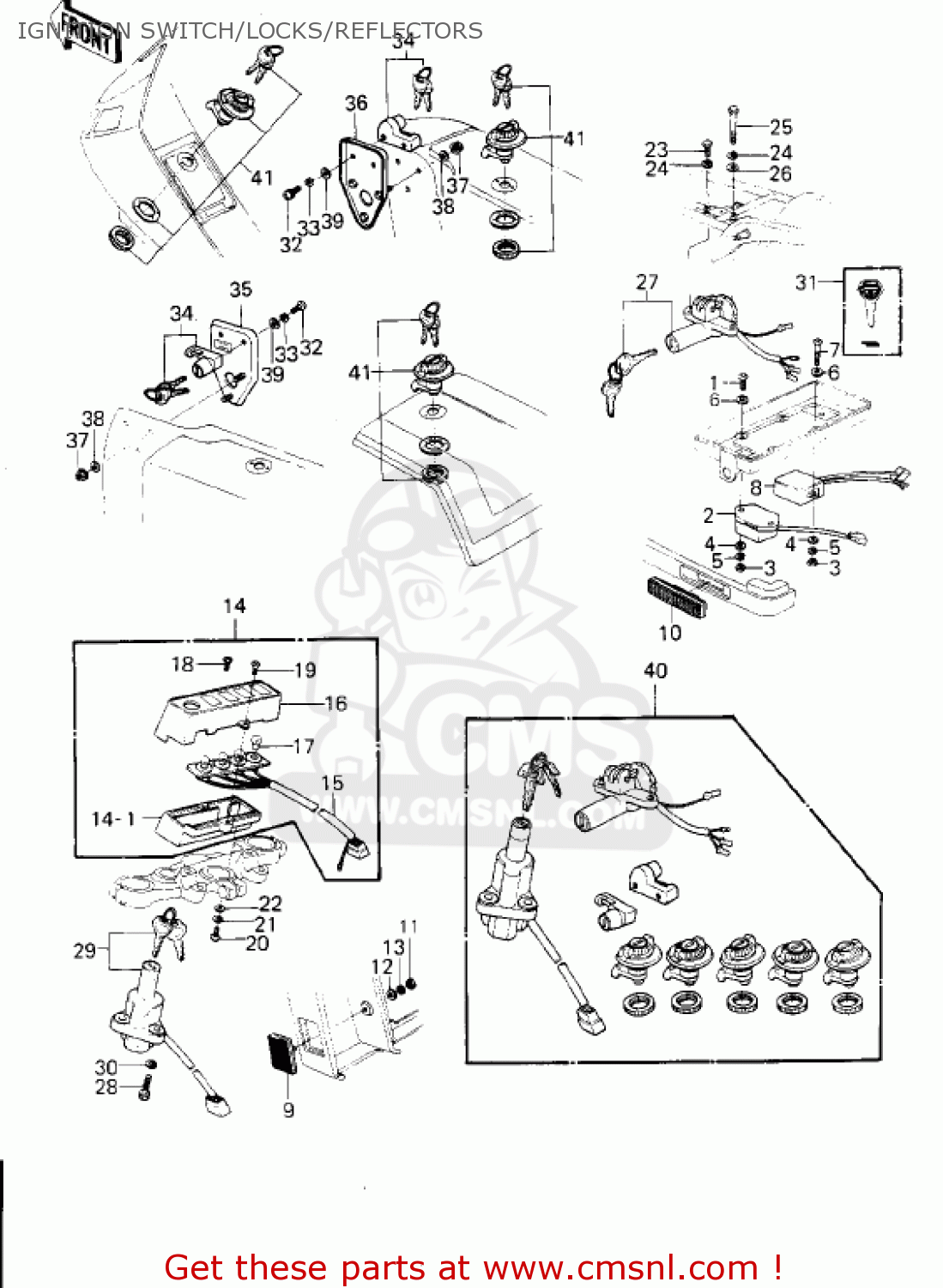 IGNITION SWITCH/LOCKS/REFLECTORS KZ1300B2 1980 USA CANADA / MPH KPH