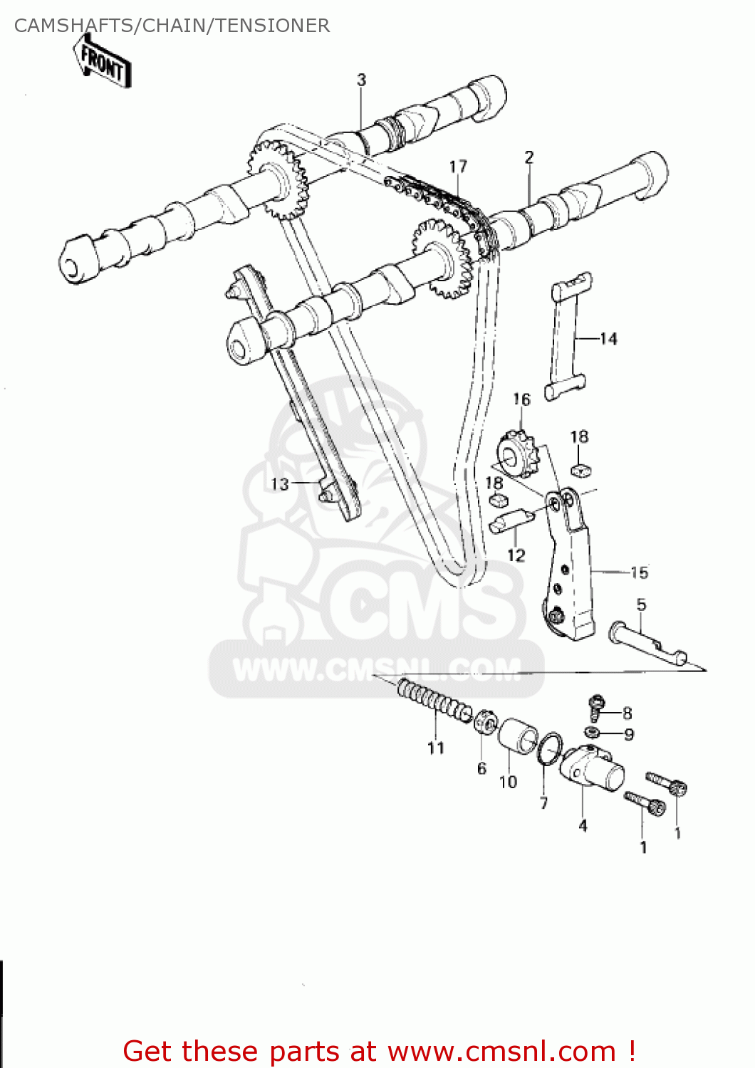 CAMSHAFTS/CHAIN/TENSIONER KZ1300B2 1980 USA CANADA / MPH KPH
