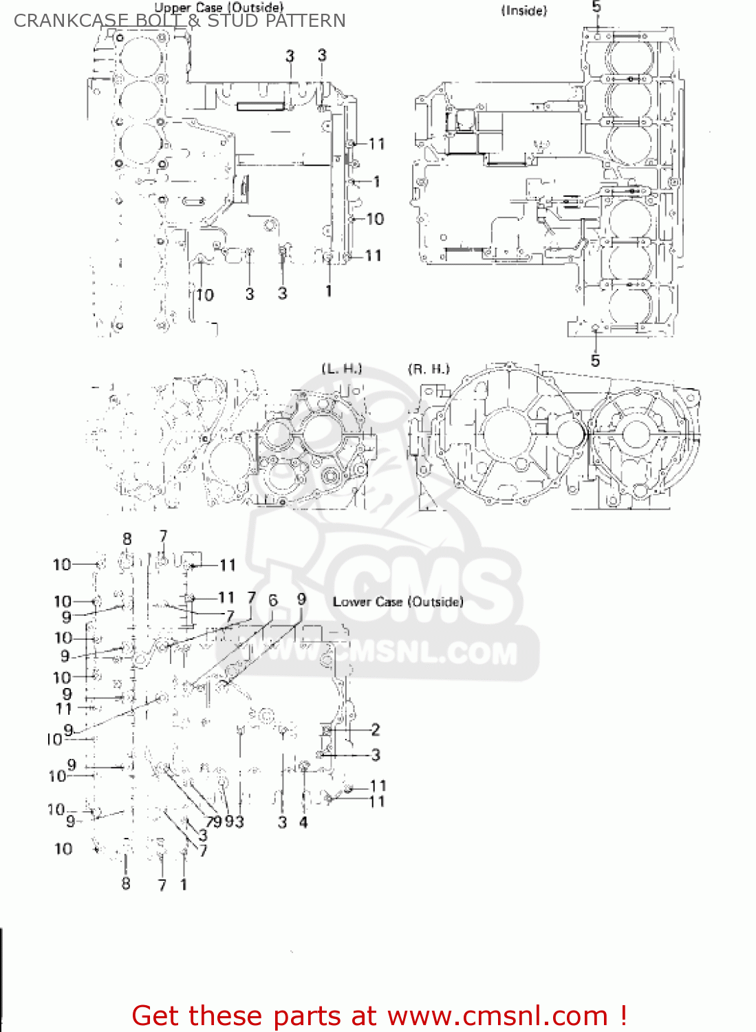CRANKCASE BOLT & STUD PATTERN KZ1300B2 1980 USA CANADA / MPH KPH