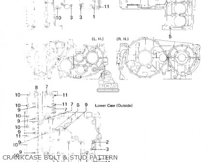 CRANKCASE BOLT & STUD PATTERN - KZ1300B2 1980 USA CANADA / MPH KPH