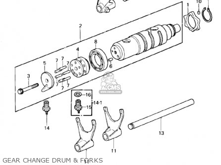 GEAR CHANGE DRUM & FORKS - KZ1300B2 1980 USA CANADA / MPH KPH