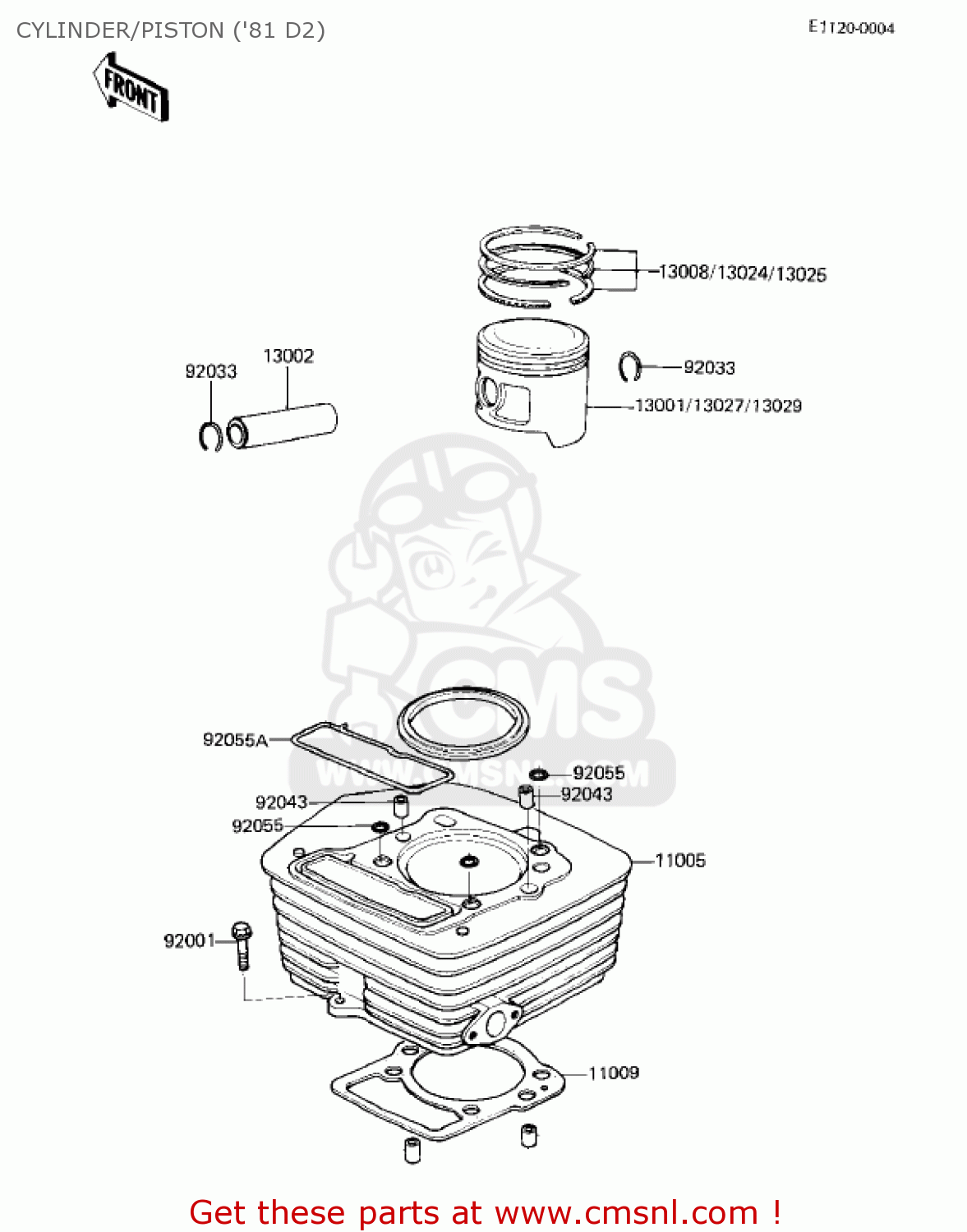 CYLINDER/PISTON ('81 D2) KZ250D1 KZ250 1980 USA CANADA / MPH KPH