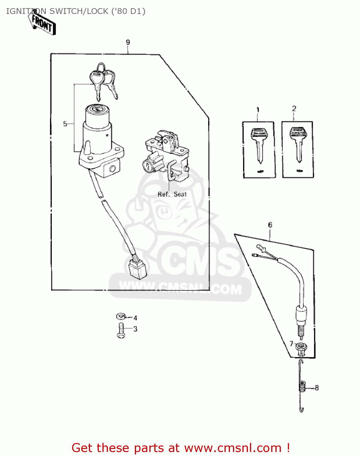 IGNITION SWITCH/LOCK ('80 D1) KZ250D1 KZ250 1980 USA CANADA / MPH KPH