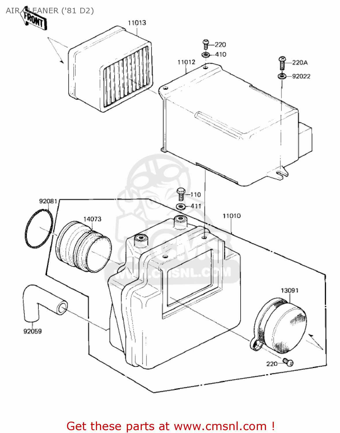 AIR CLEANER ('81 D2) KZ250D1 KZ250 1980 USA CANADA / MPH KPH
