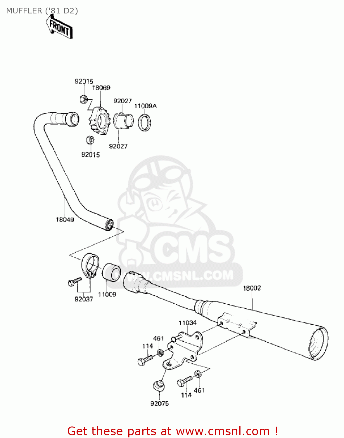 MUFFLER ('81 D2) KZ250D1 KZ250 1980 USA CANADA / MPH KPH